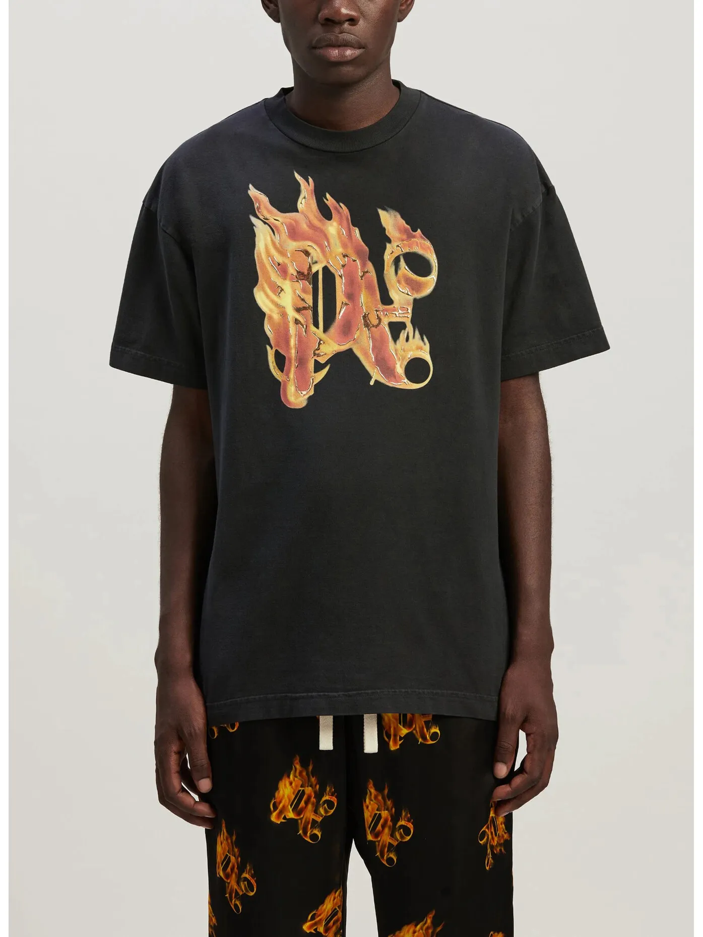     -PALM ANGELS    -T-SHIRT BURNING MONOGRAM-