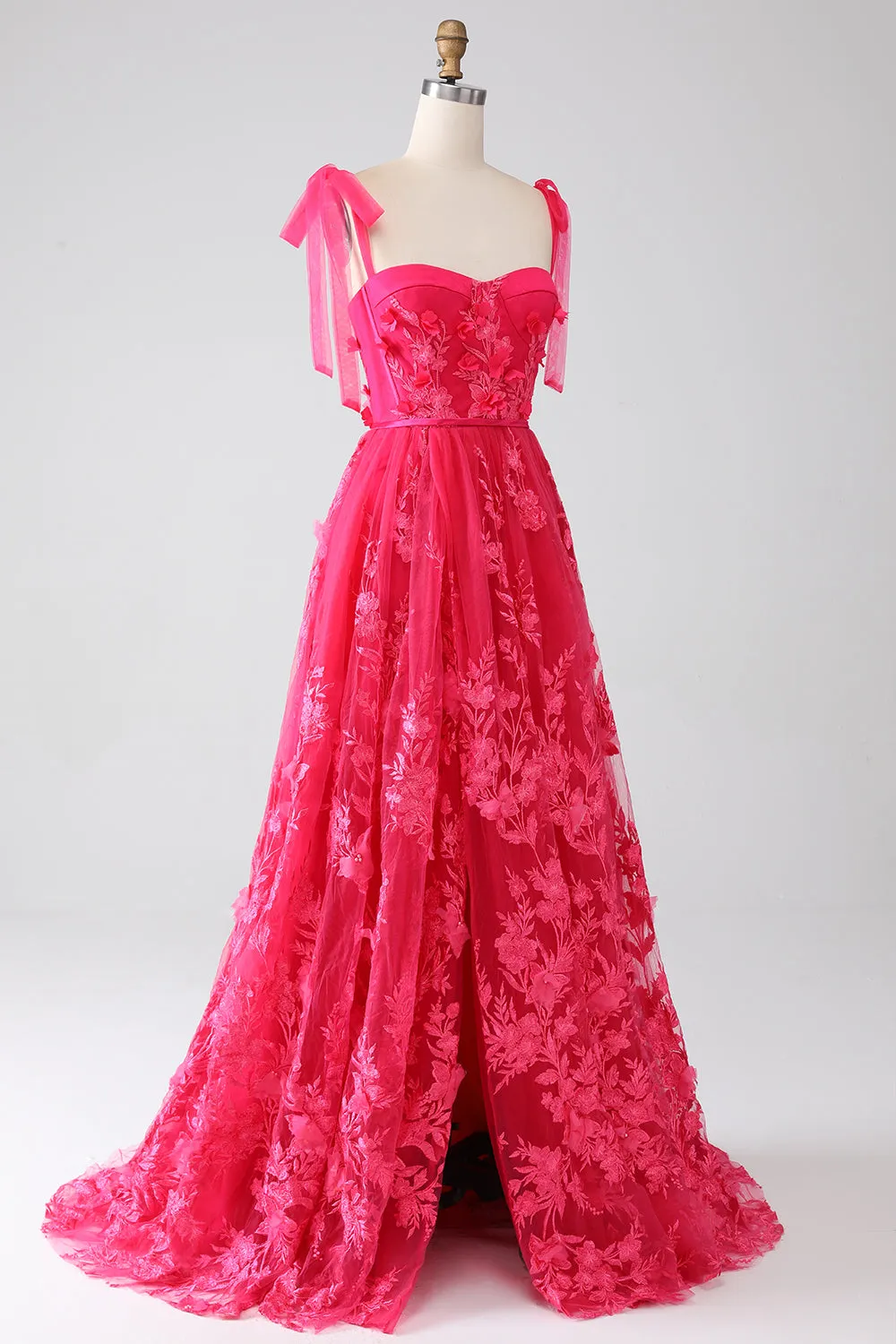 A-Line Spaghetti Straps Fucsia Abito Lungo Prom con Spacco