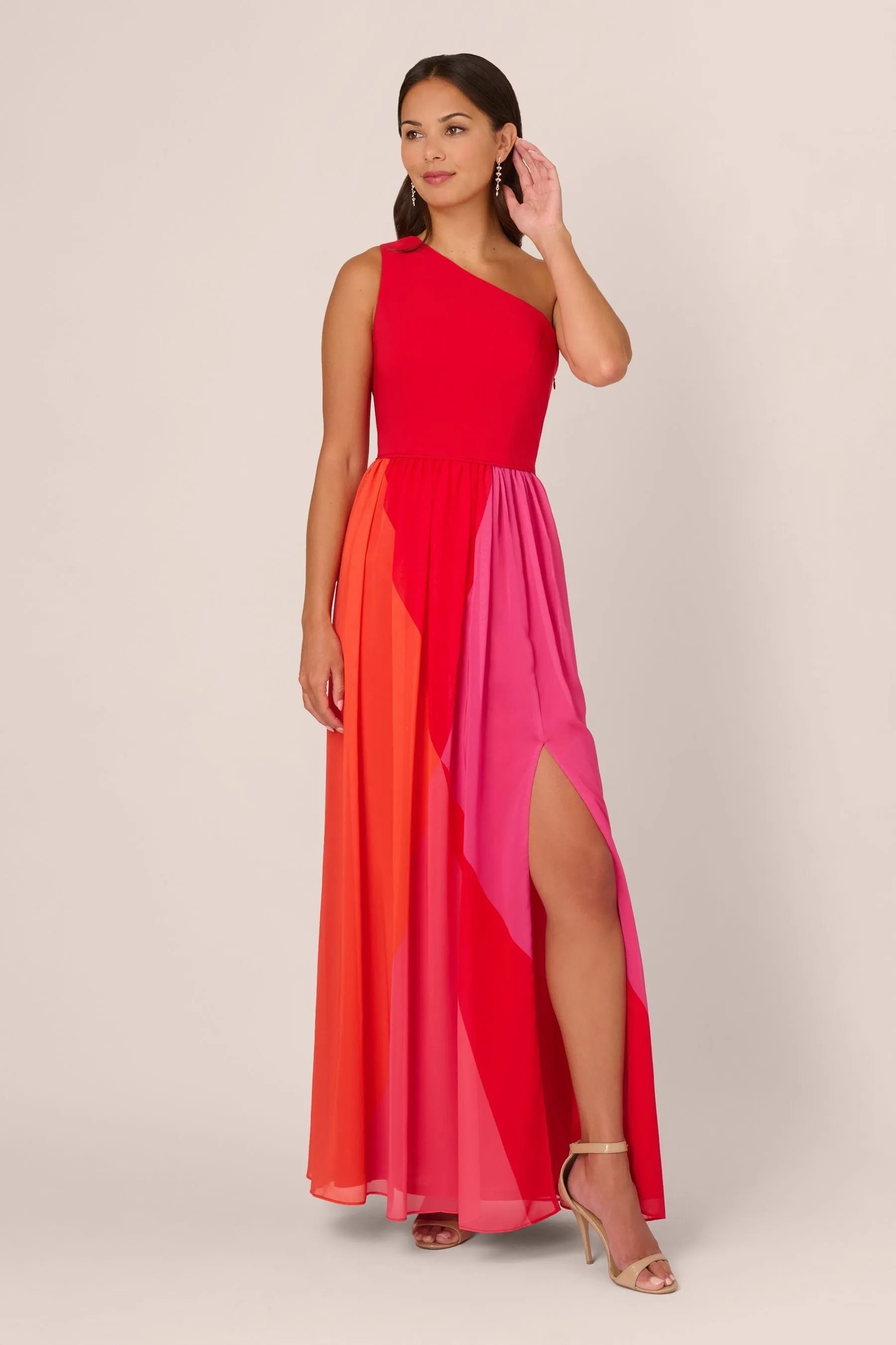 Adrianna Papell Rosso - Abito in chiffon a blocchi di colore