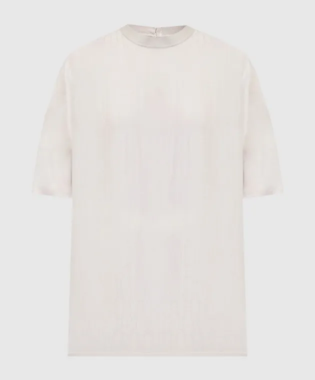 Agnona T-shirt beige con stampa logo in seta TT0507YJ5004