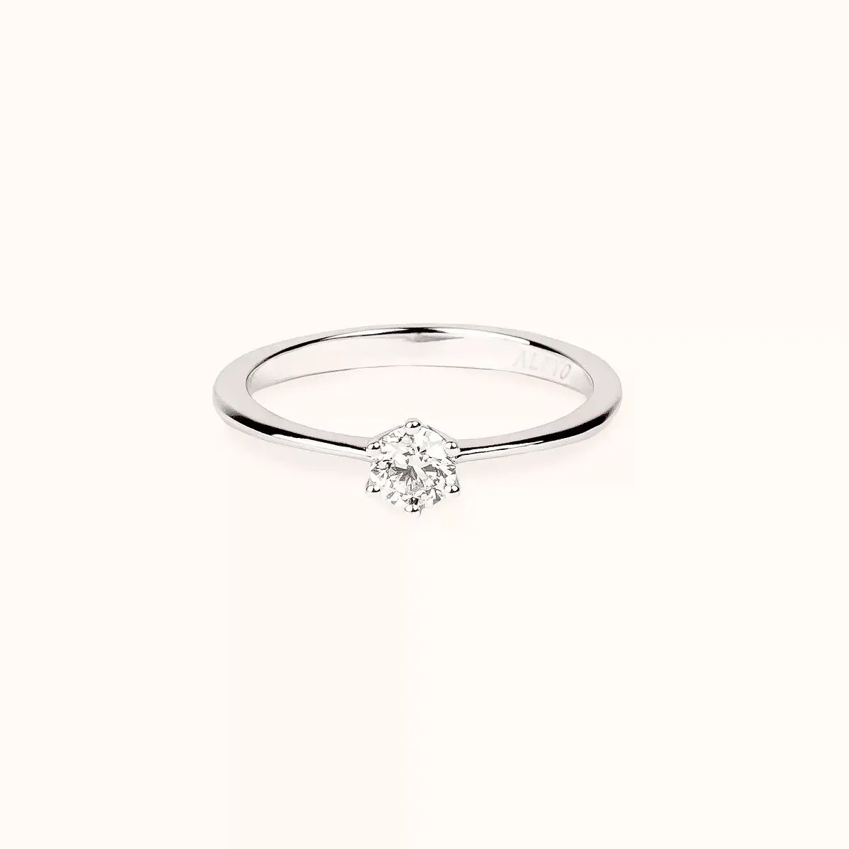 ALFYO Anello Solitario con Diamante in Oro Bianco 6 Griffe