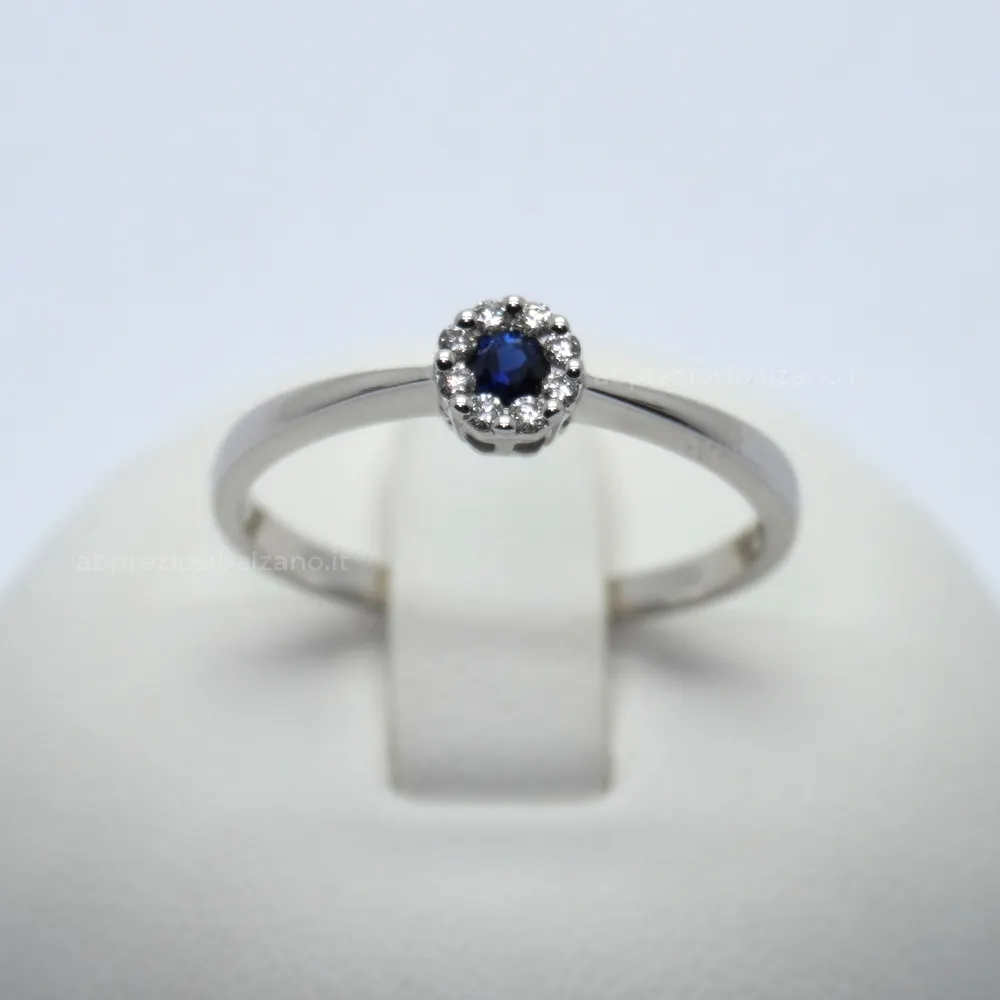 Anello Oro Zaffiro Blu 0.10ct con Diamanti 0.07ct Giorgio Visconti