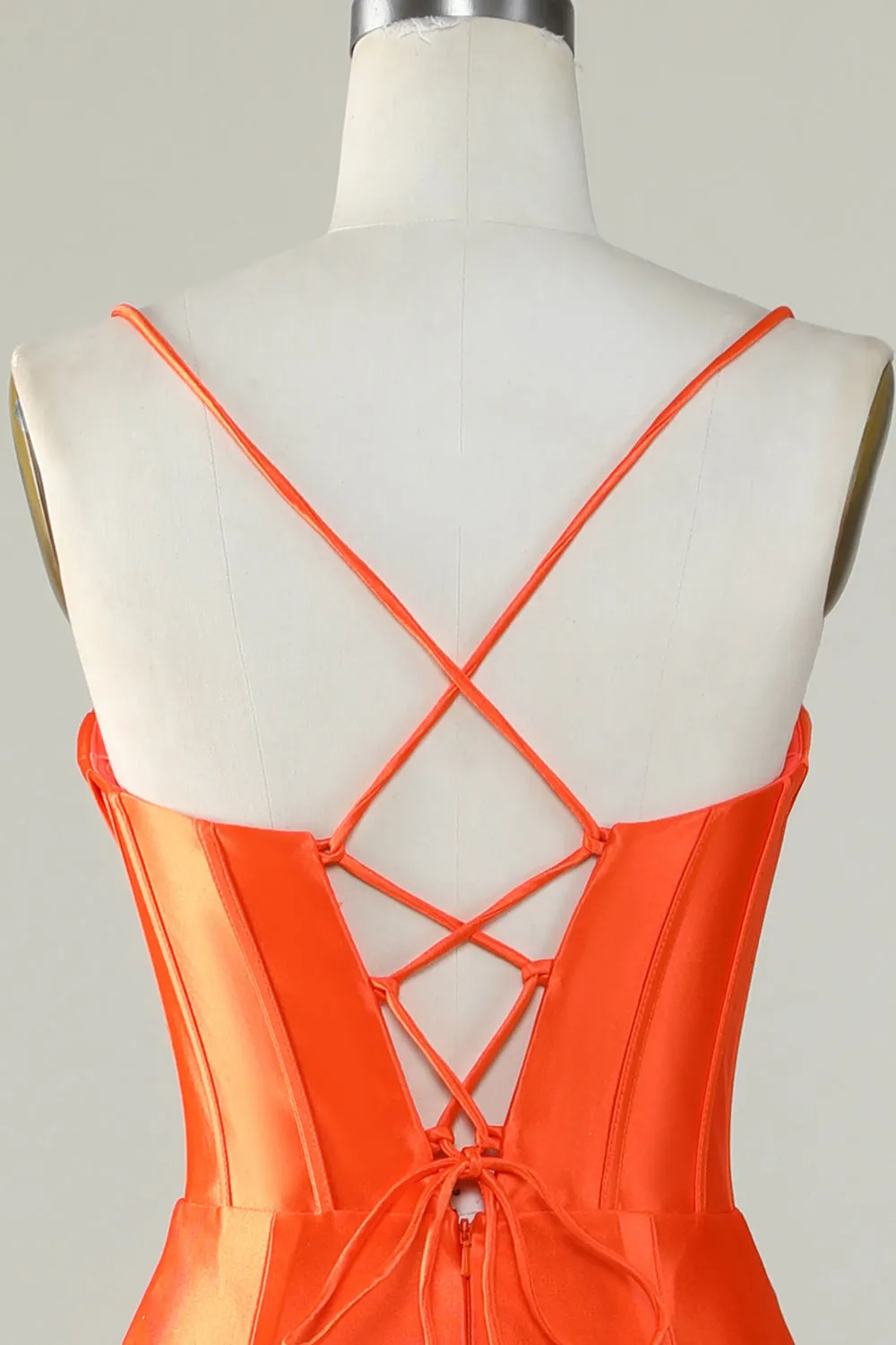 Arancione sirena Spalline sottili lungo corsetto Abito da ballo con fessura