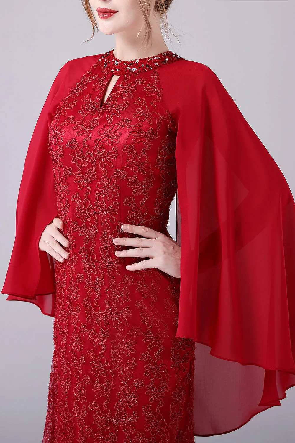 Borgogna A-Line pavimento-lunghezza madre della sposa abito con appliques