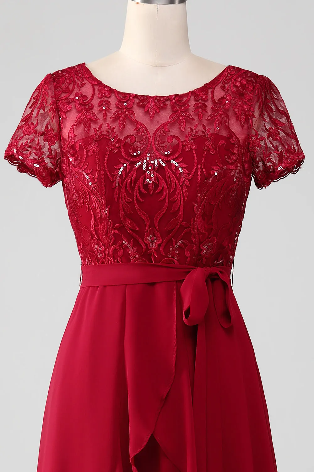 Borgogna asimmetrico scintillante paillettes madre di abito da sposa con appliques