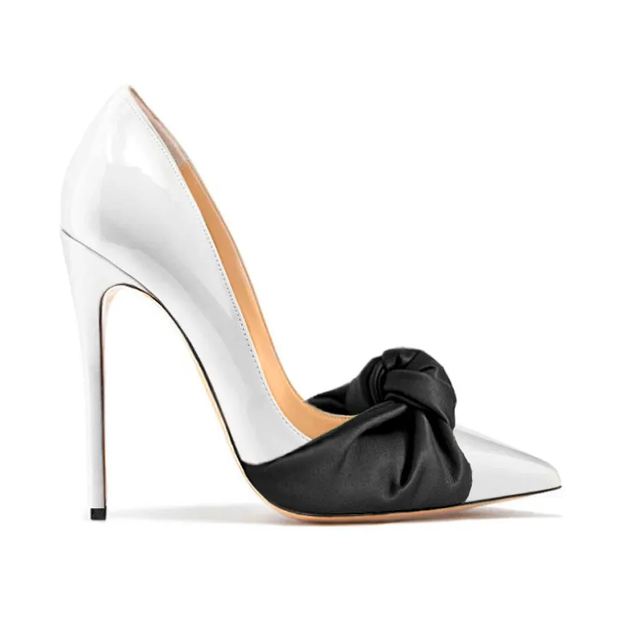 Dècolletè vernice bianca/ fiocco nero – COD. 39929 