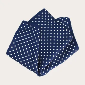 Elegante pochette uomo in seta, blu con pois bianchi