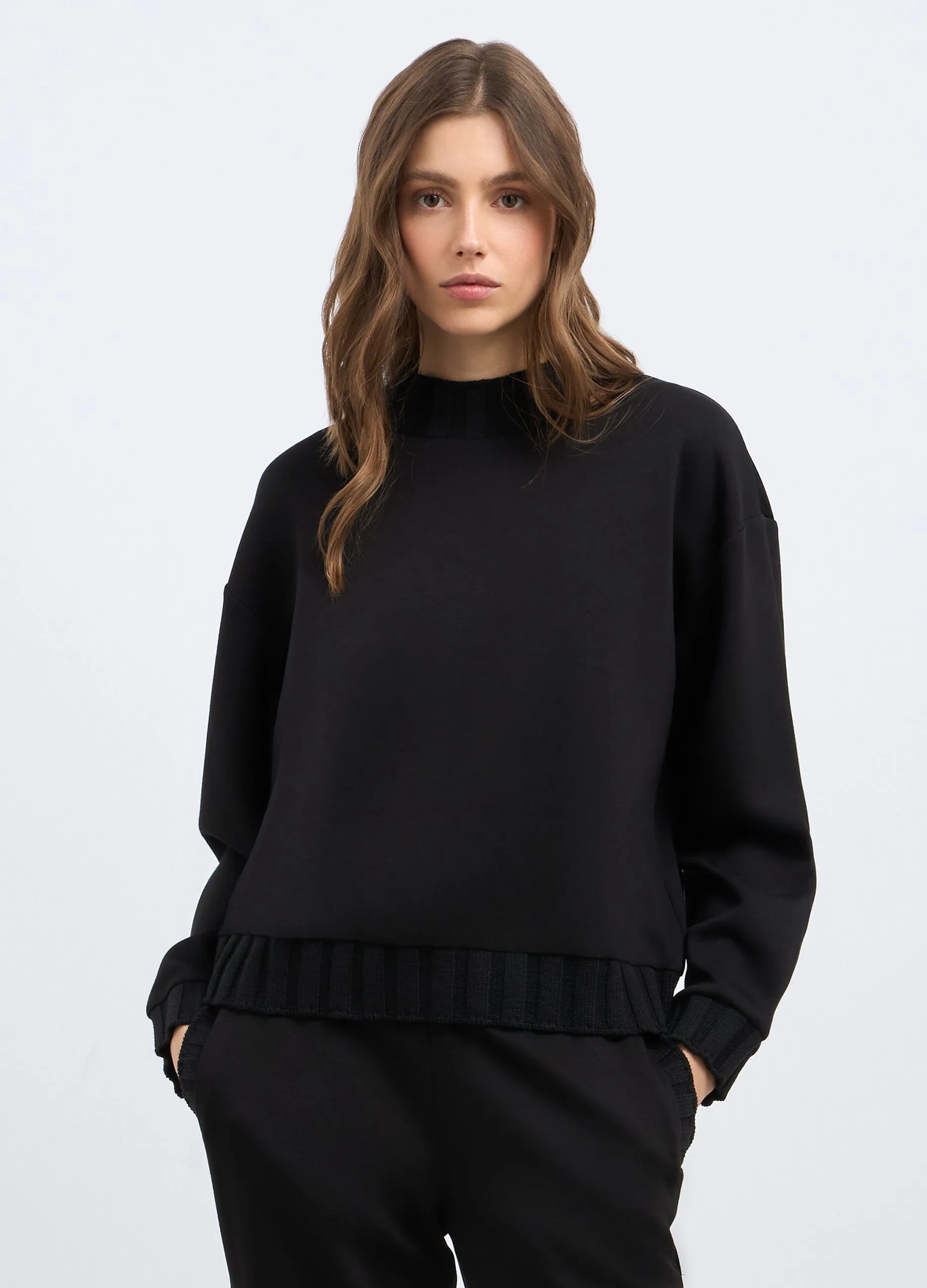 Felpa con inserti tricot donna