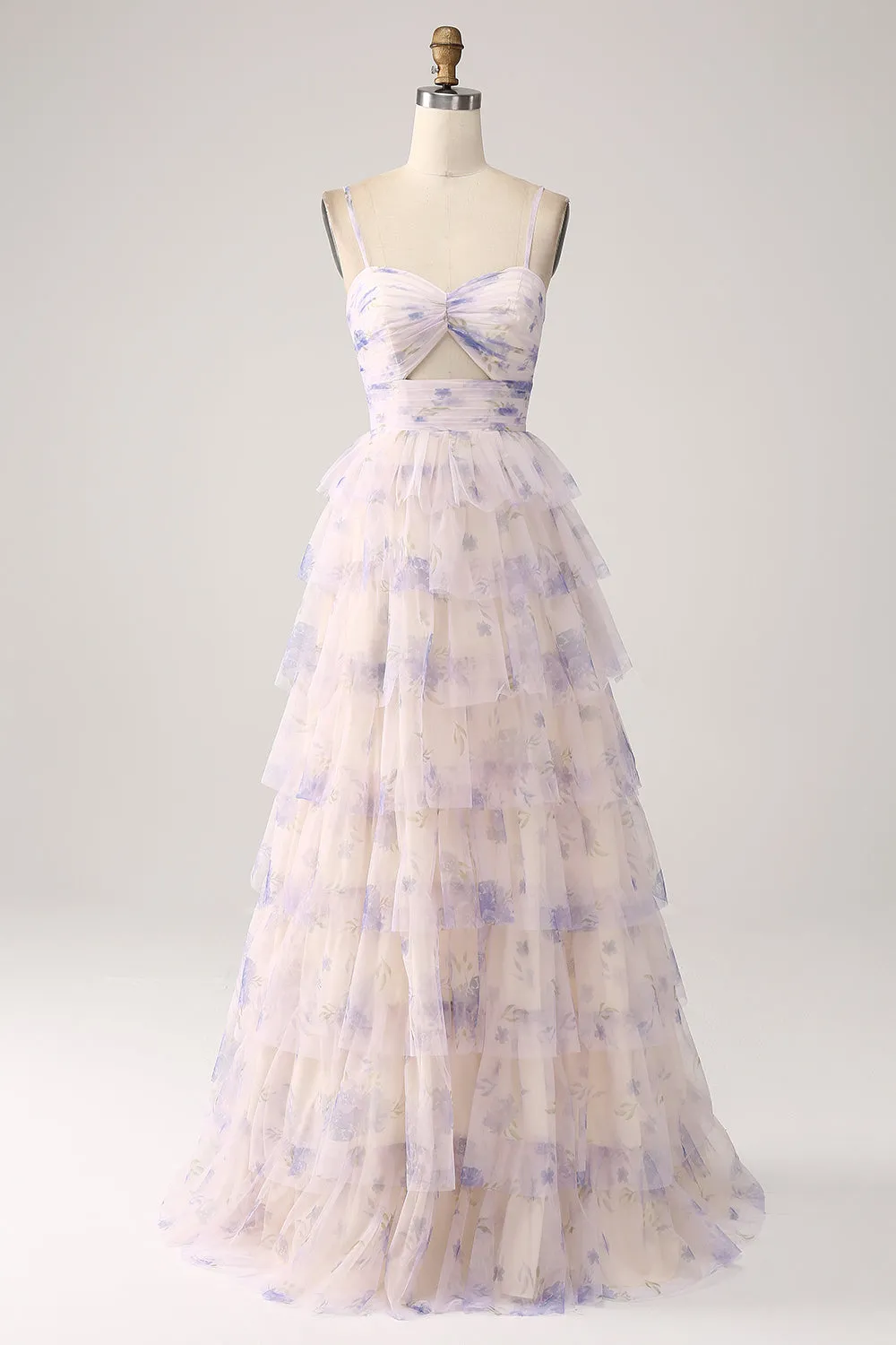 Fiore di lavanda Abito da ballo principessa a più livelli con pieghe