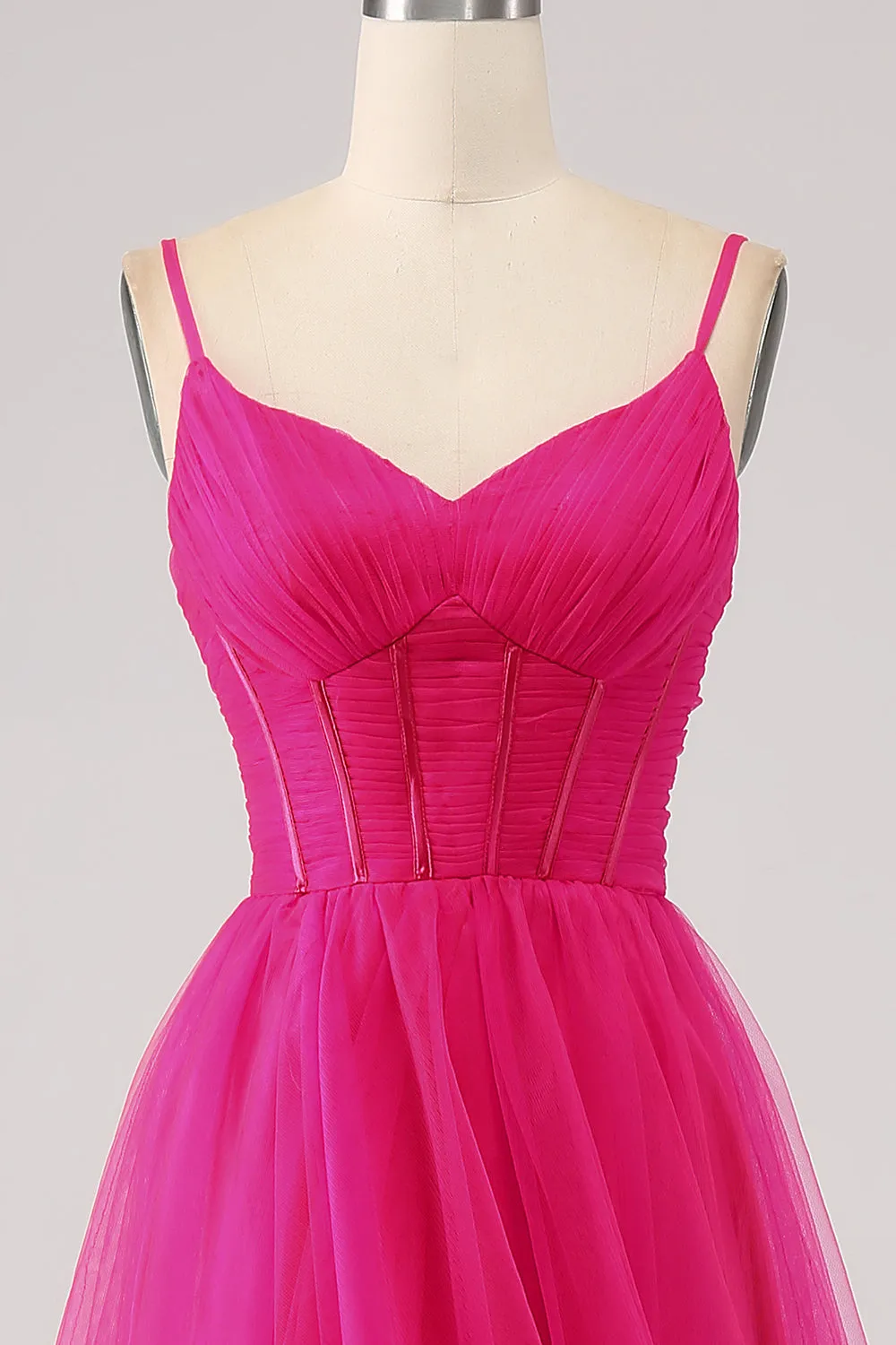Fucsia A-Line Spalline sottili Abito Corsetto lungo Abito da ballo con Spacco