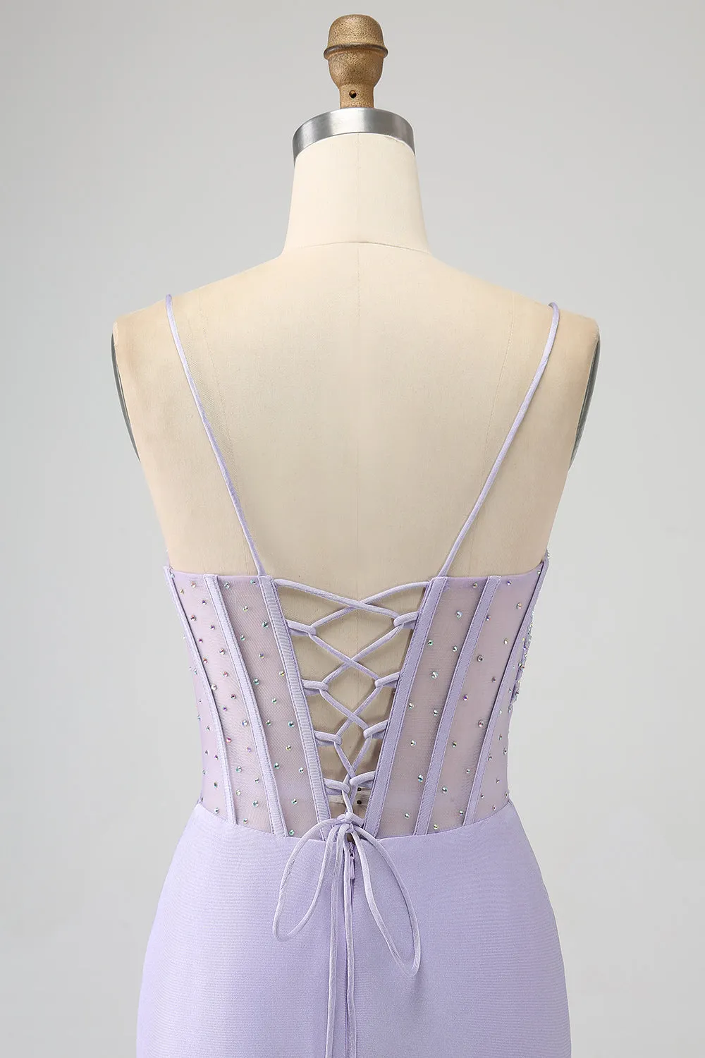 Glitter Lilla Corsetto Sirena Abito Lungo Ballo con Fessura