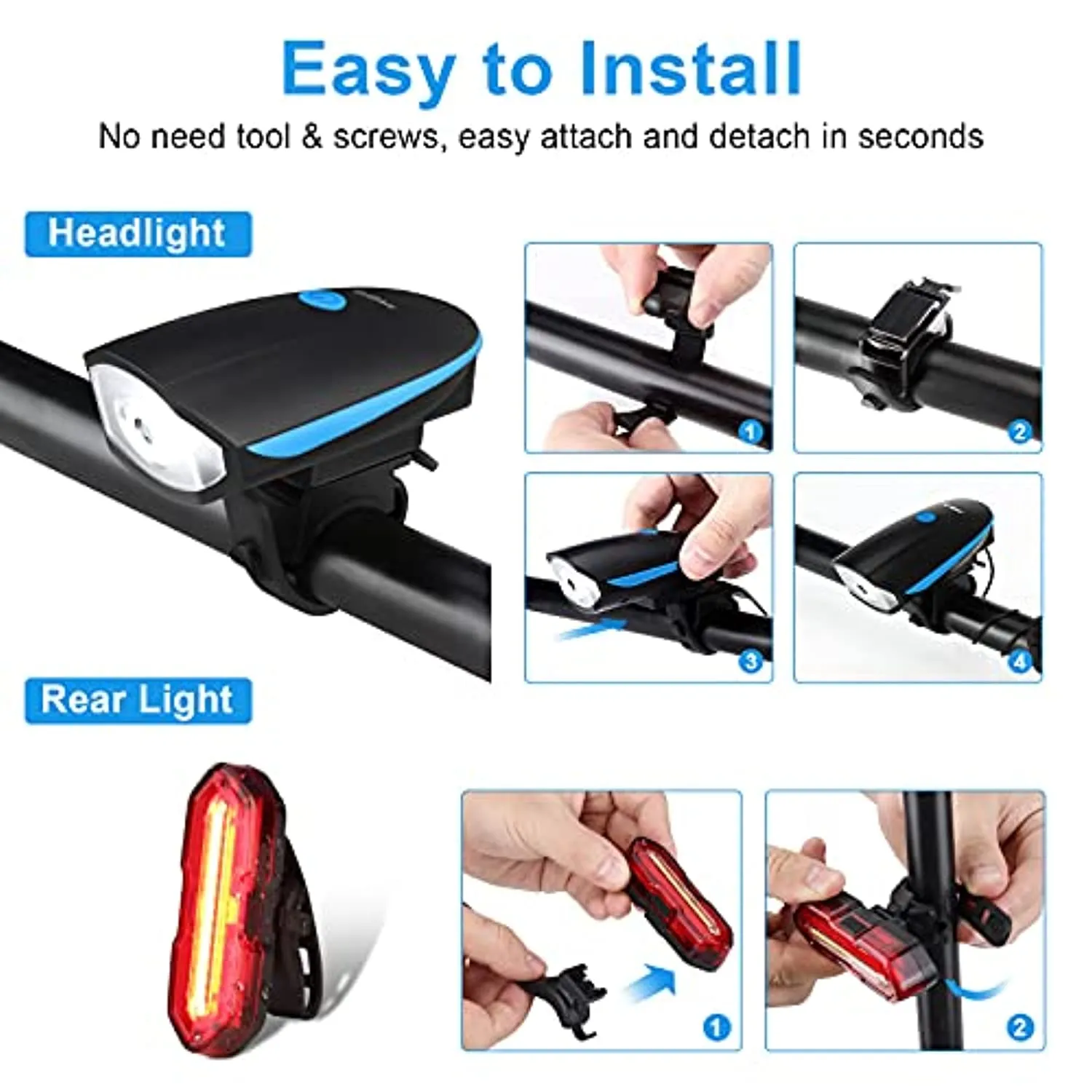 Gobikey Luci Biciclette LED, Anteriore e Posteriore USB Ricaricabile e Impermeabile IP65, 1200 mAh luci MTB per Uomini Donne, Ba