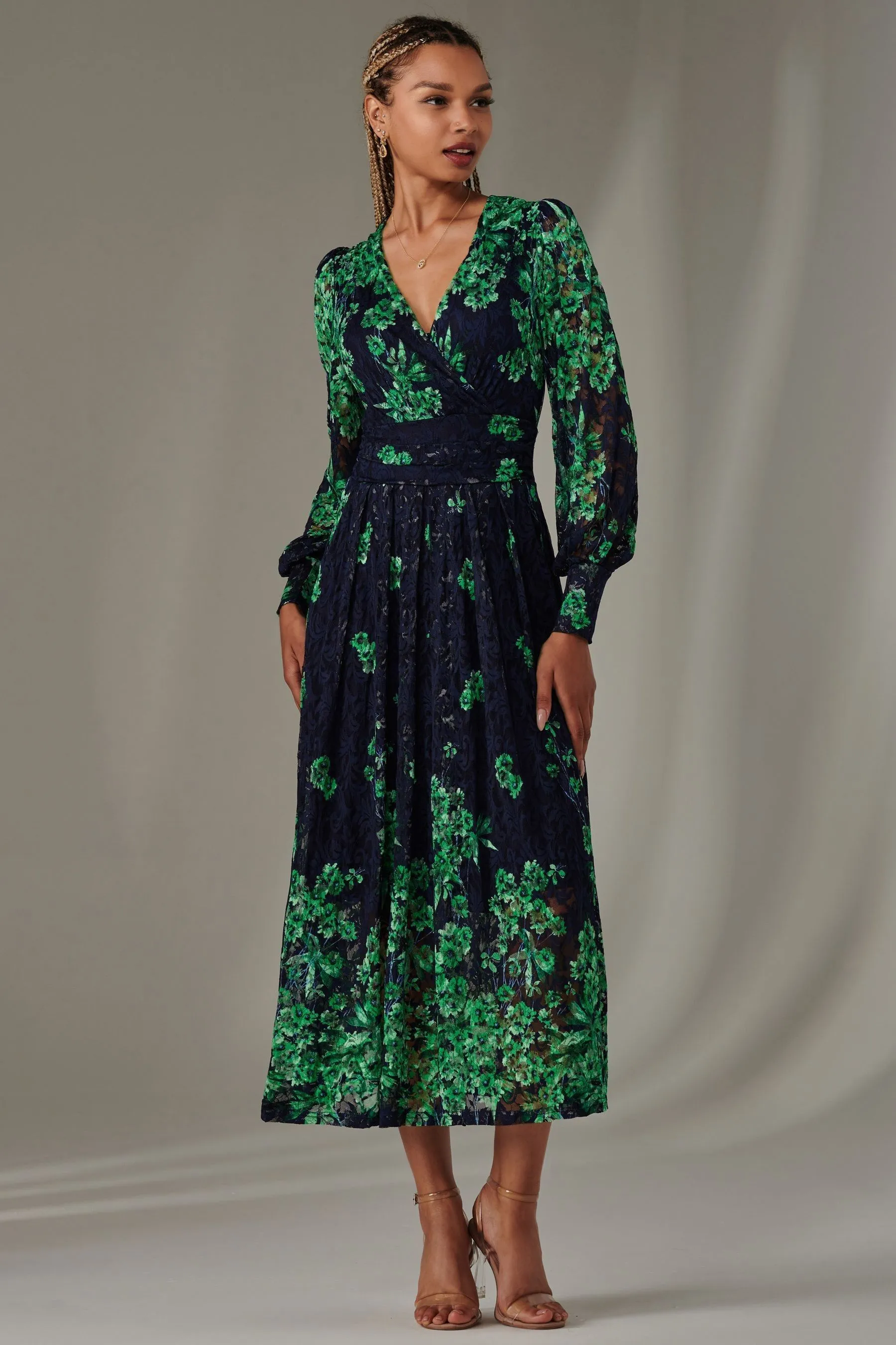 Jolie Moi Dalia Symmetrical Print Lace Maxi Dress    