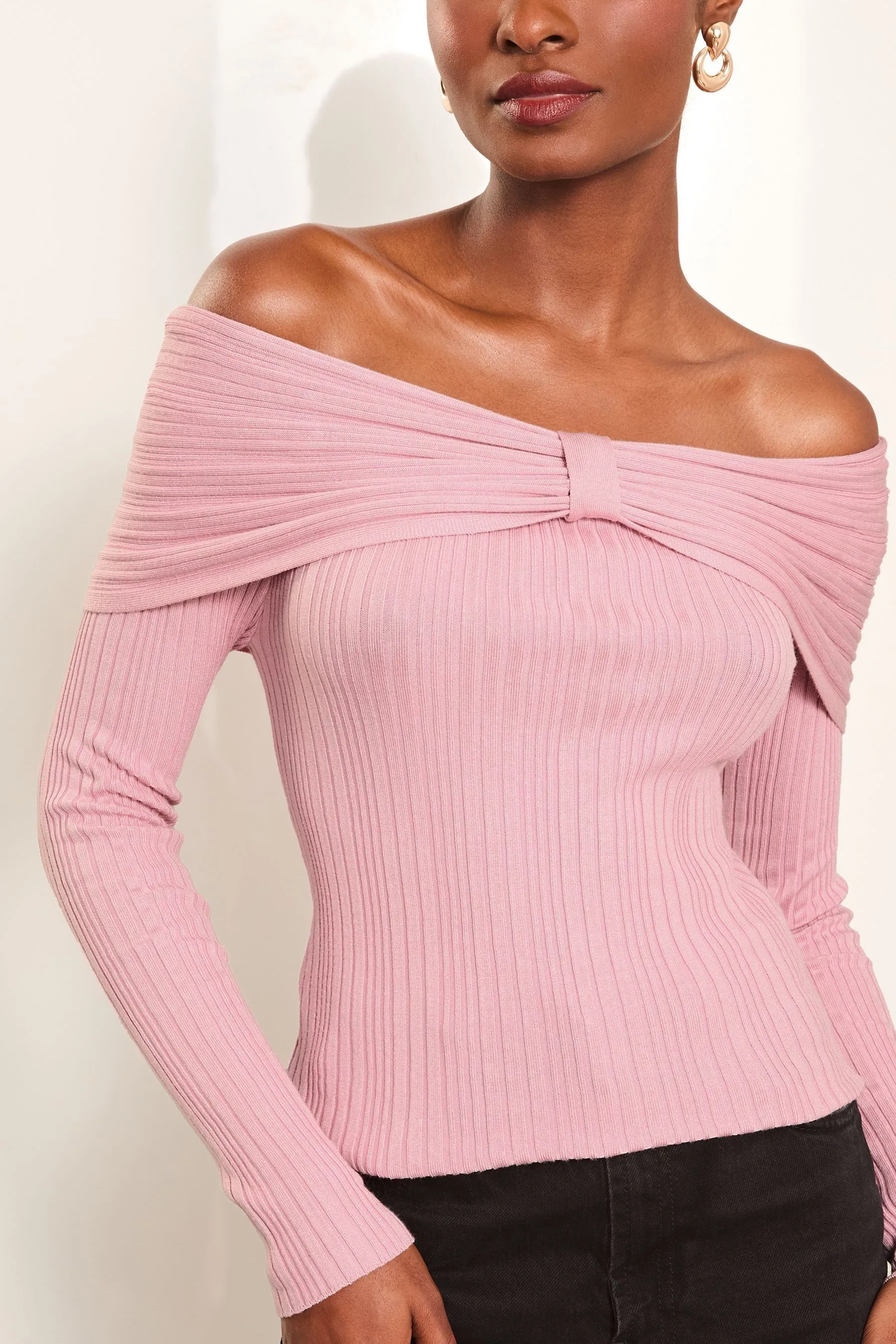 Lipsy Knitted Bow Detail Ribbed Jumper    