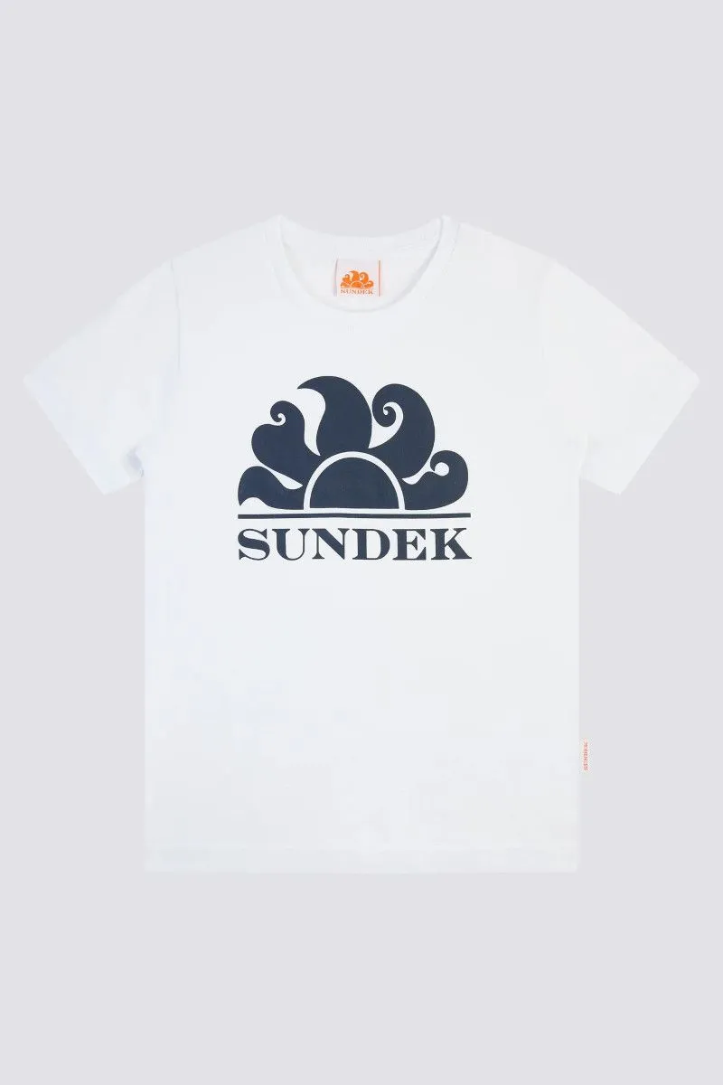 Mini new simeon logo t-shirt girocollo ragazzo Bianco