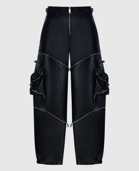 Off-White Trasformatori cargo in pelle nera con cerniere OMJB034F23LEA001