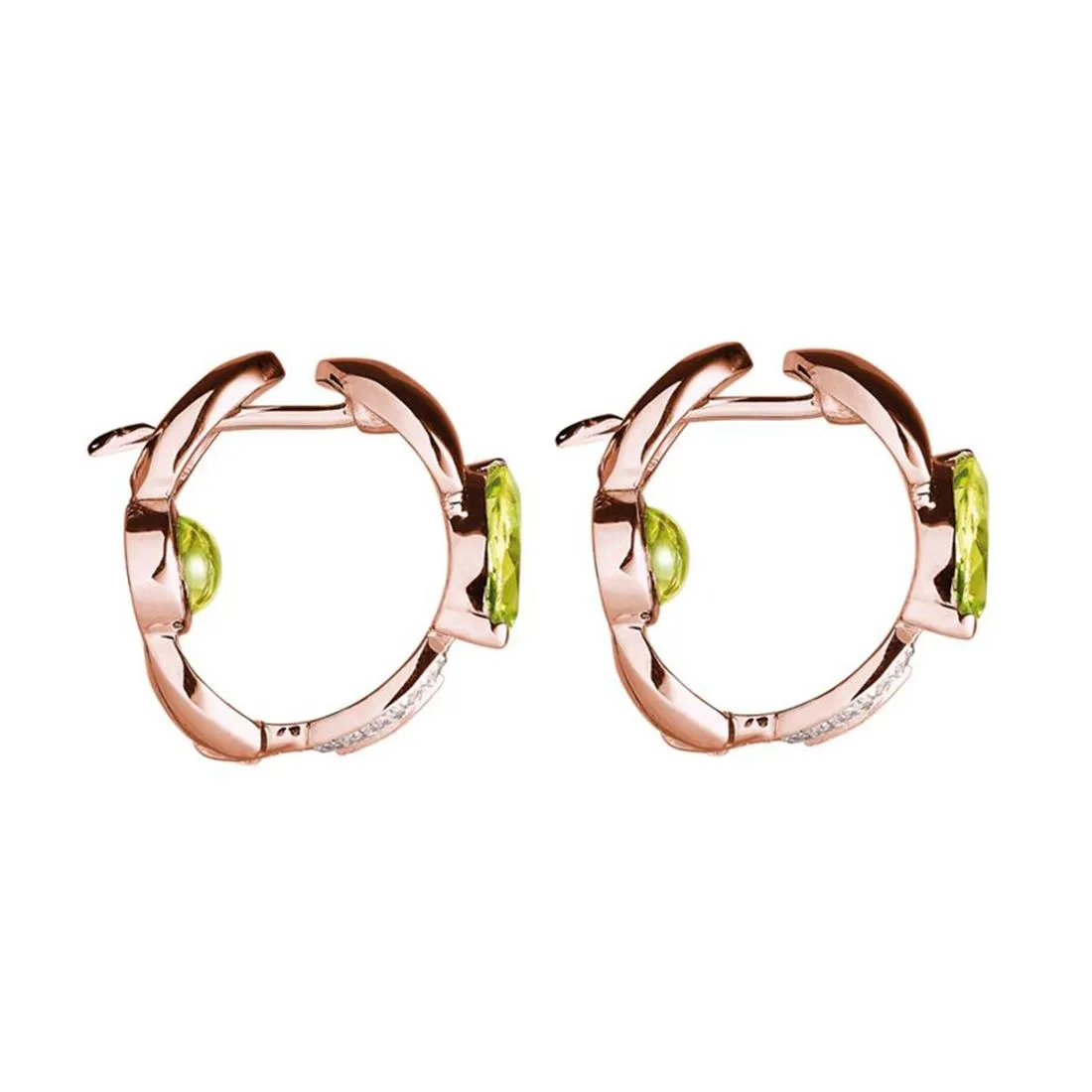 Orecchini creola in oro rosa con peridoto e diamanti
