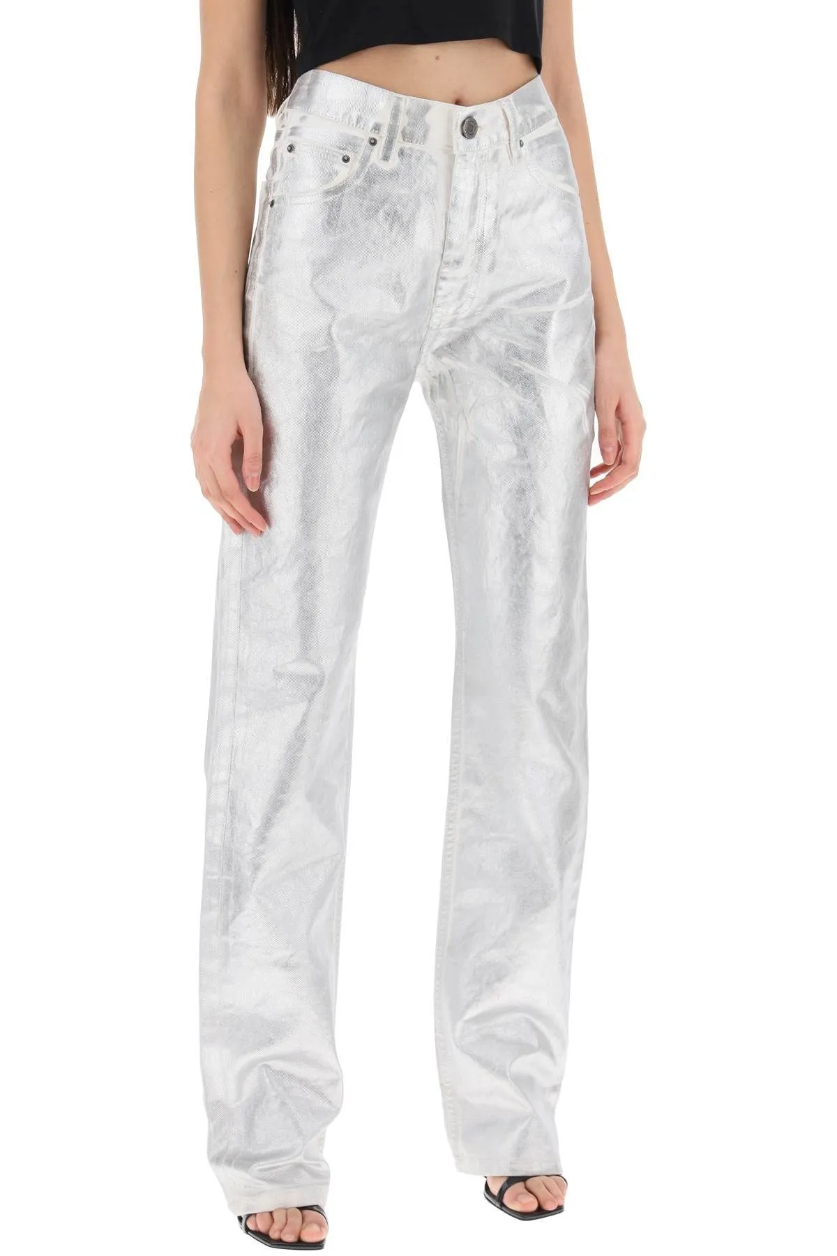 Pantaloni in denim spalmato