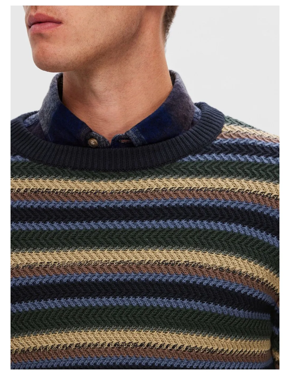 SELECTED PULLOVER UOMO,SLHSOHO MULTI STRI LS KNIT 