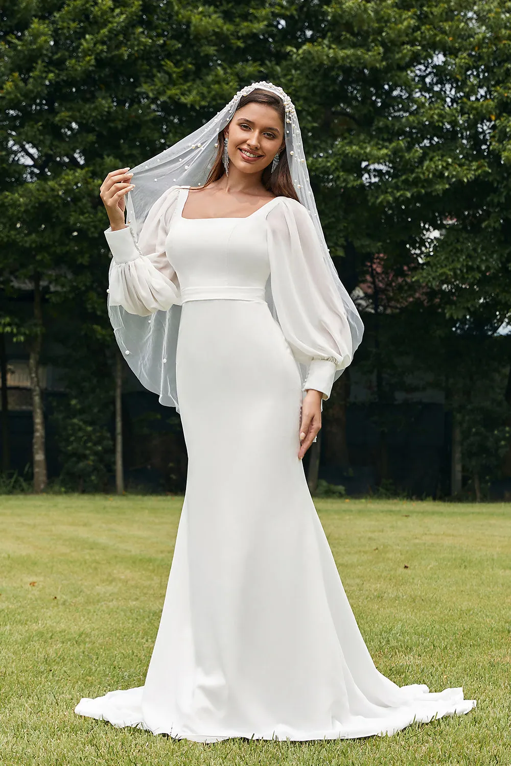 Semplice avorio sirena backless Boho abito da sposa