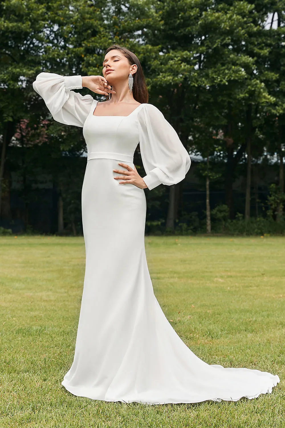 Semplice avorio sirena backless Boho abito da sposa