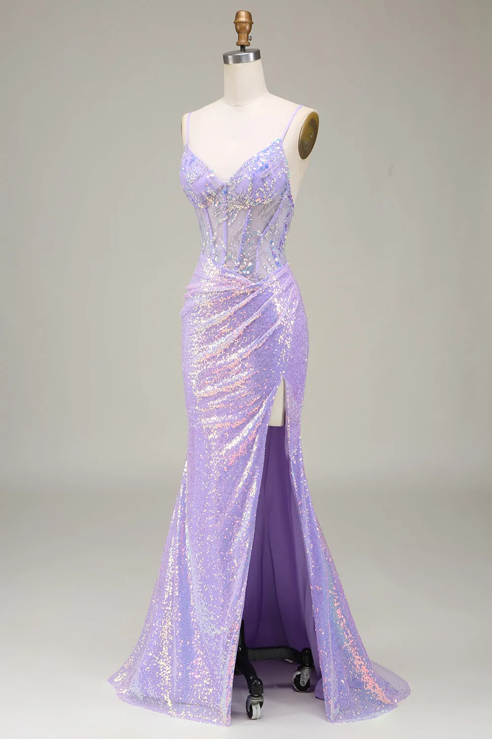 Sparkly Mermaid LighT Abito da ballo corsetto viola con fessura
