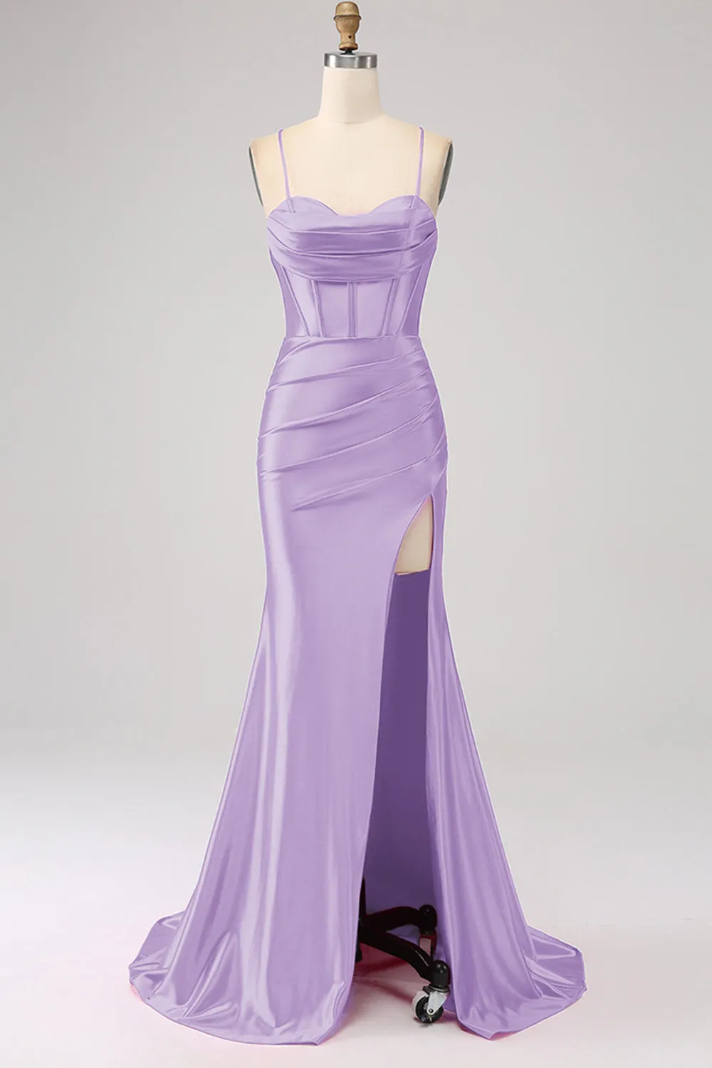 Splendida sirena rossa Spalline sottili Corsetto Abito da ballo con spacco anteriore