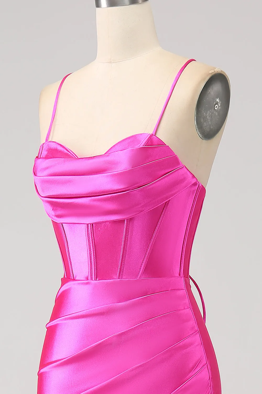 Splendida sirena rossa Spalline sottili Corsetto Abito da ballo con spacco anteriore