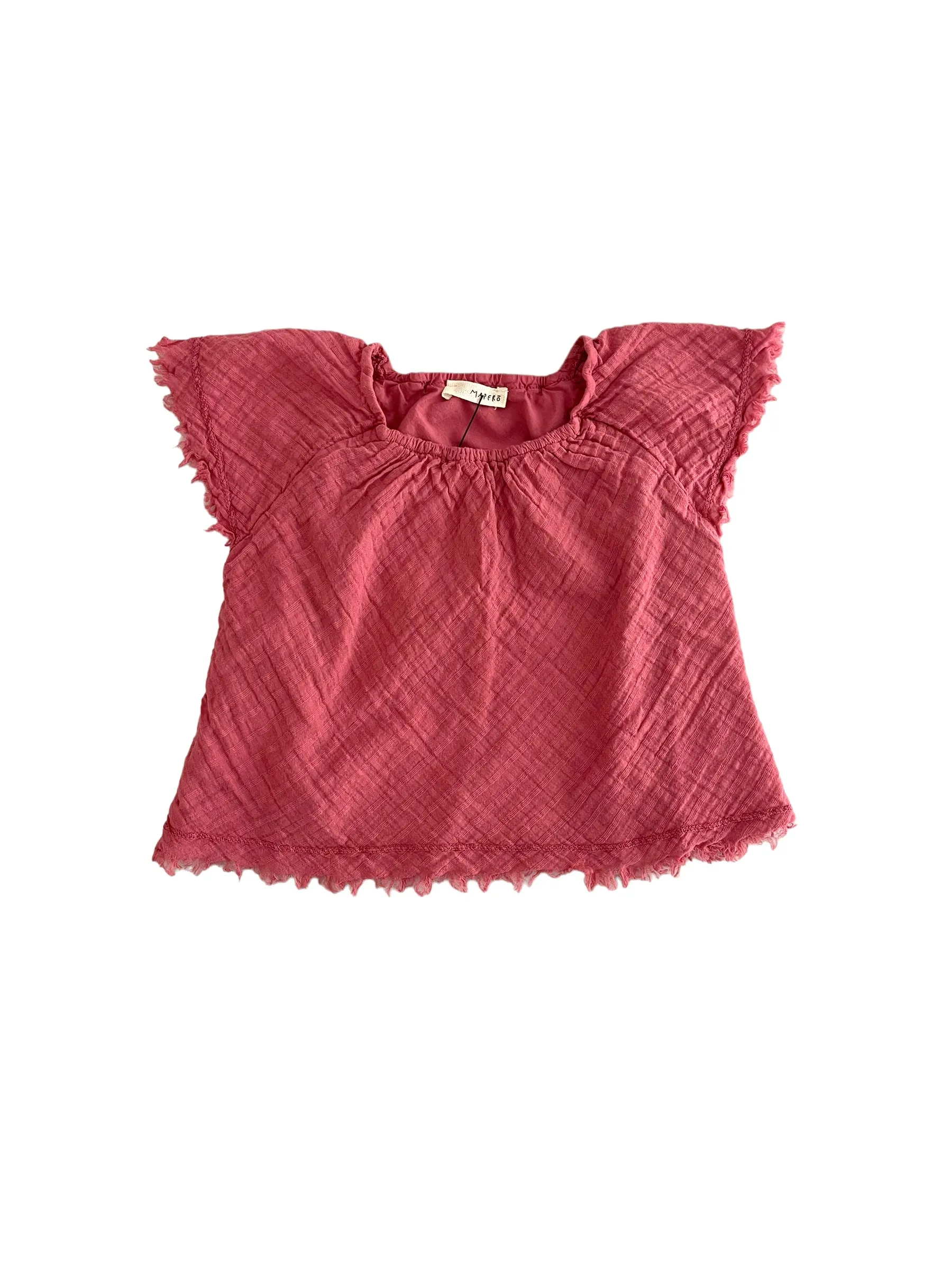 T-shirt in garza lavorata rosa pepe per neonata