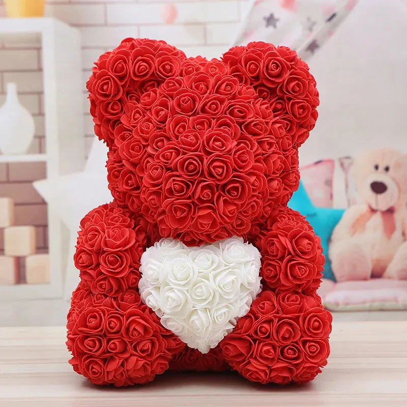Teddy Heart San Valentino orsetto in rose artificiali con cuore vari colori