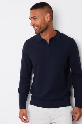 Threadbare Long Sleeve Quarter Zip Knitted Polo Jumper    