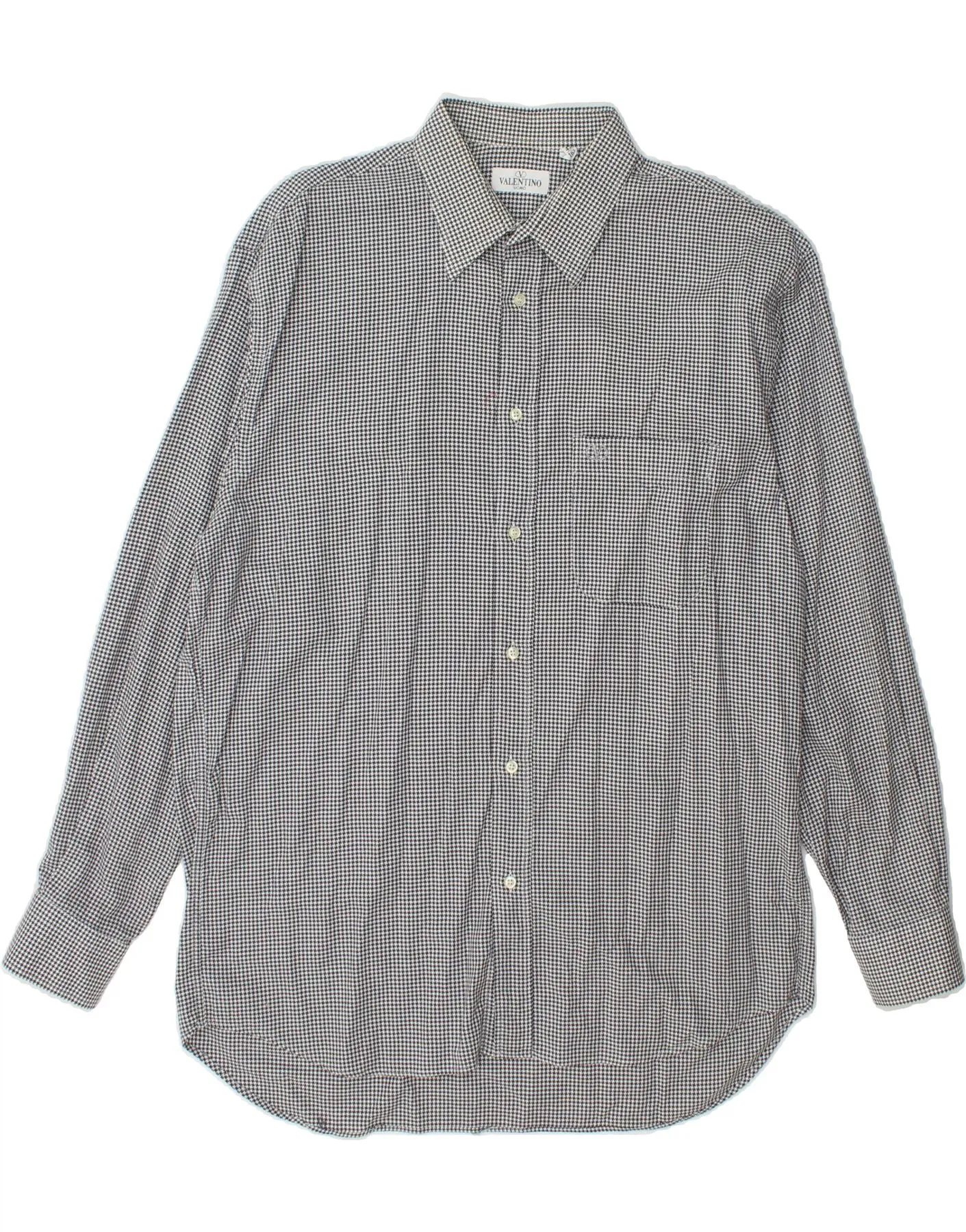 VALENTINO Mens Shirt Size 42 16 1/2 Large Black Houndstooth Cotton
