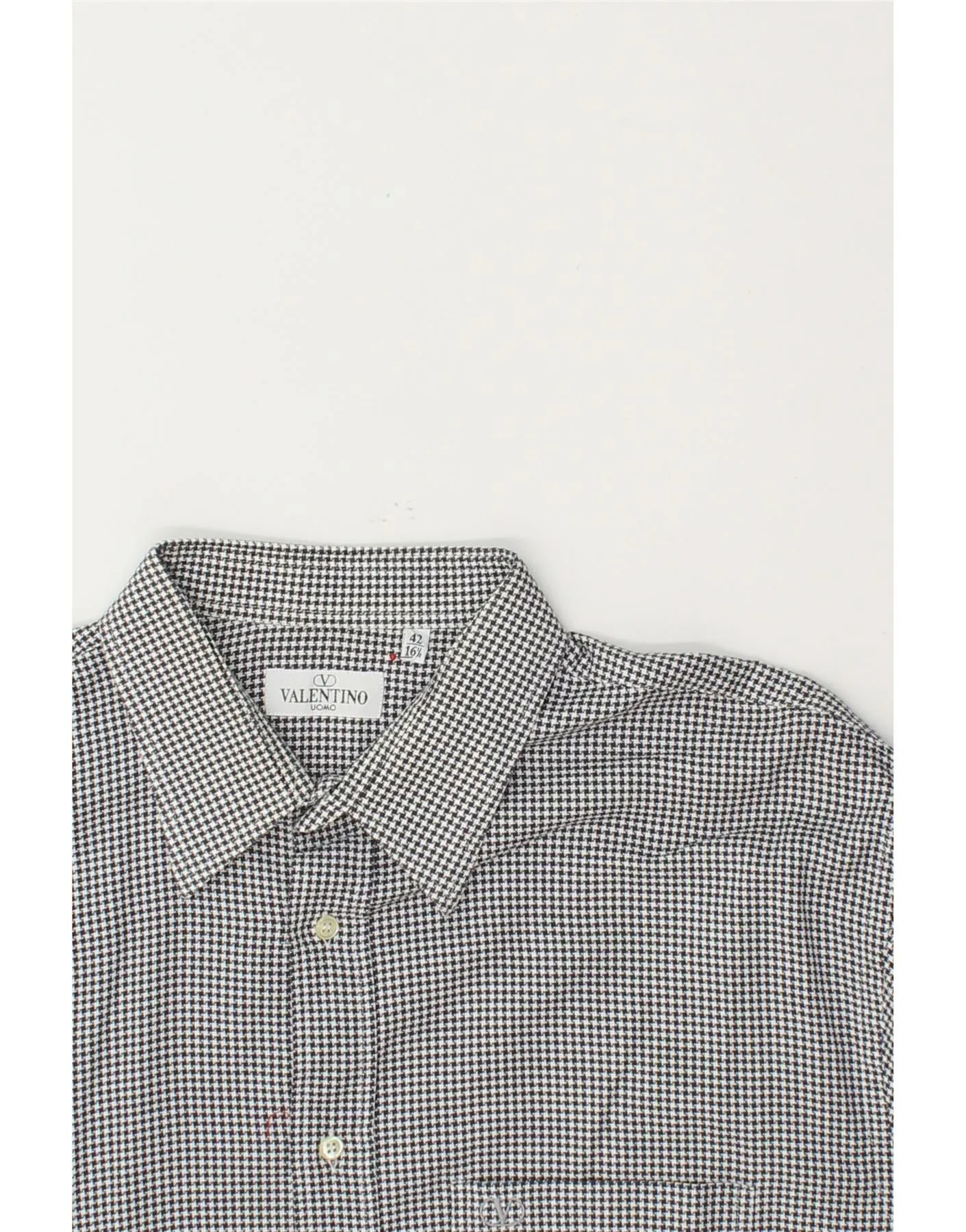 VALENTINO Mens Shirt Size 42 16 1/2 Large Black Houndstooth Cotton