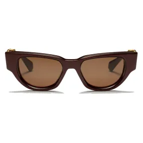 Valentino - Occhiale da Sole Cat-Eye in Acetato con Vlogo - Bordeaux Marrone Scuro - Valentino Eyewear