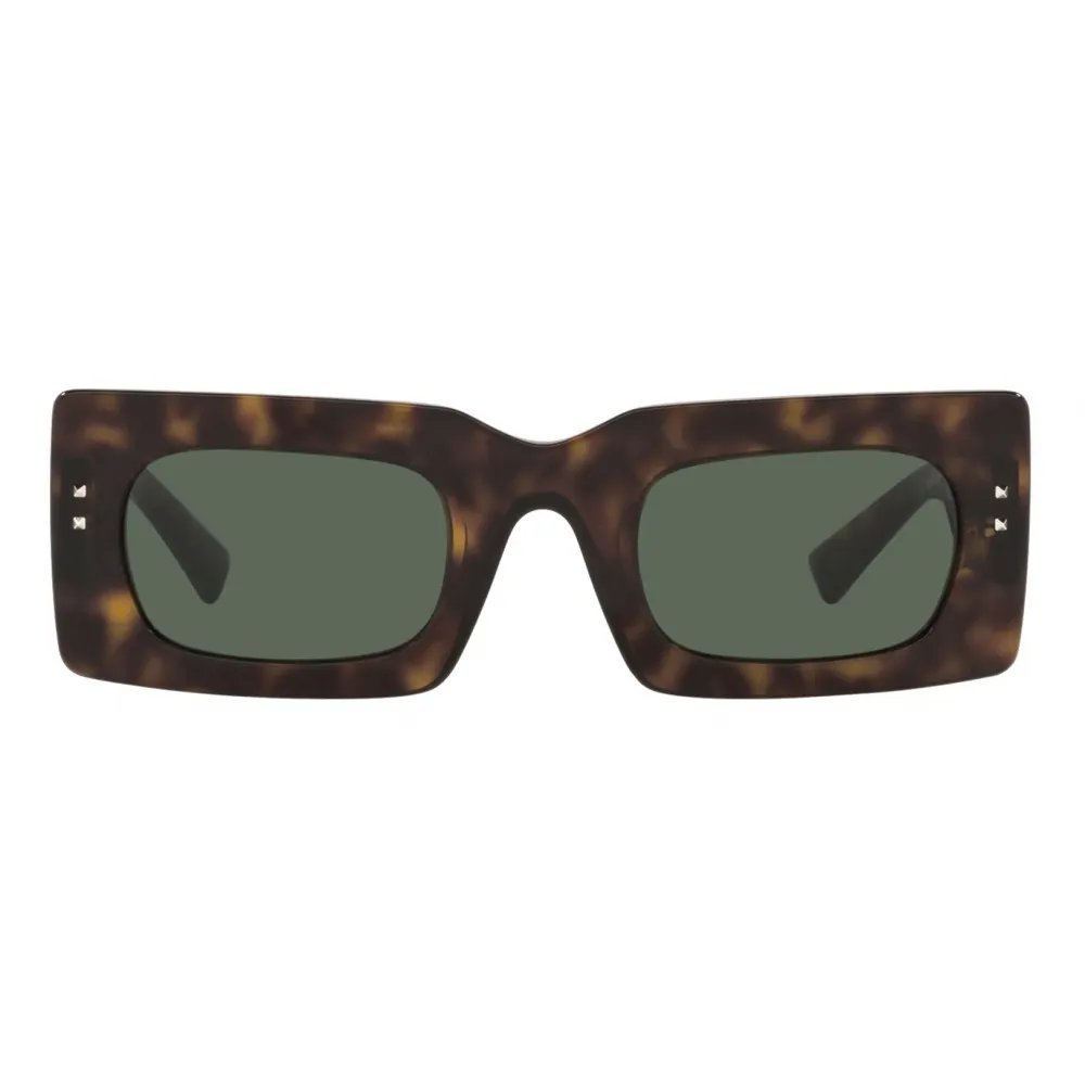 Valentino - Occhiale da Sole Rettangolare in Acetato VLogo Signature - Havana Verde - Valentino Eyewear