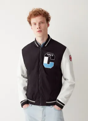 Varsity colour-block cotton bomber jacket