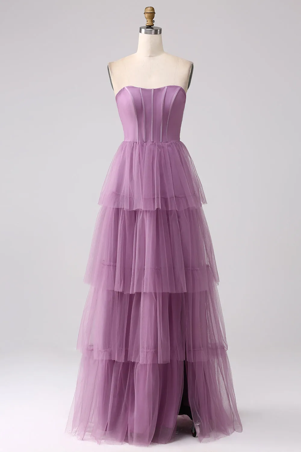 Viola A Line Tulle a più livelli plissettato abito lungo da ballo con fessura