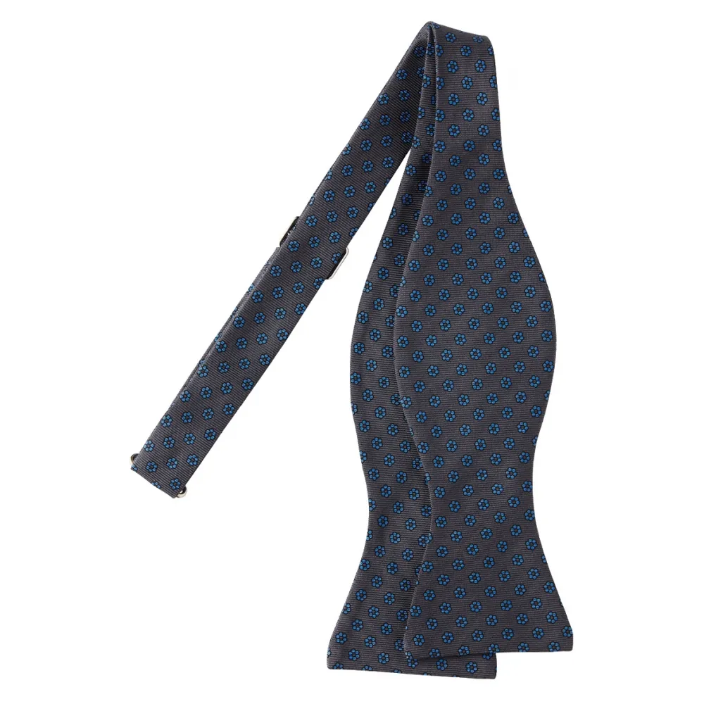 Viola Milano - Papillon in Seta Micro Floreale - Grigio/Mare - Handmade in Italy - Luxury Exclusive Collection
